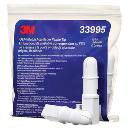 Image of 3M OEM Match Adjustable Ripple Tip, 33995, Single-Use, Pack of 10 Nozzles, OEM Style Bead, Adjustable Width, Heavy-Bodied Seam Sealer Look and Texture Replication for Collision Repair