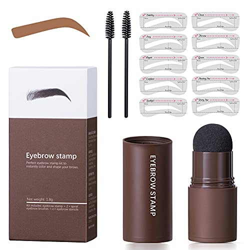 Eyebrow Stamp and Eyebrow Shaper Kit,One Step Brow Stamp Shaping Kit - Professional Eyebrow Powder Stamp Makeup with 10 Reusable Eyebrow Stencils 2 Eyebrow Makeup Brushes