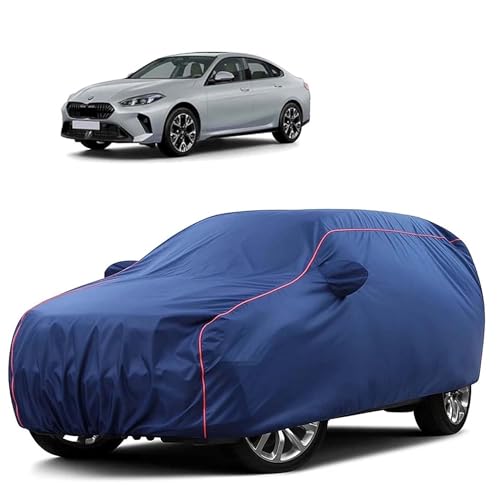 Image of Sulfar 100% Water Resistant Car Body Cover Compatible with Mirror for BMW 2 Series Gran Coupe (Triple Stitched, Full Bottom Elastic, Blue Tafetta with Red Piping)