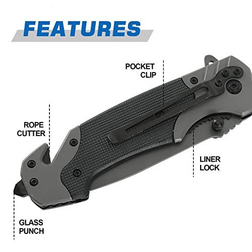 TOPOINT Folding Pocket Knives, EDC with Seatbelt Cutter,Glass Breaker, Bottle Opener, Multi-Function Emergency Tool for Men Women (Sliver) - Thumbnail 3