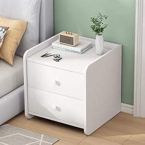 Ruication Bedside Table Storage Cabinet with 2 Drawers White Unit Chest of Drawers Wooden Nightstands End Table for Living Room Bedroom Bathroom Hallway 40x40x40cm