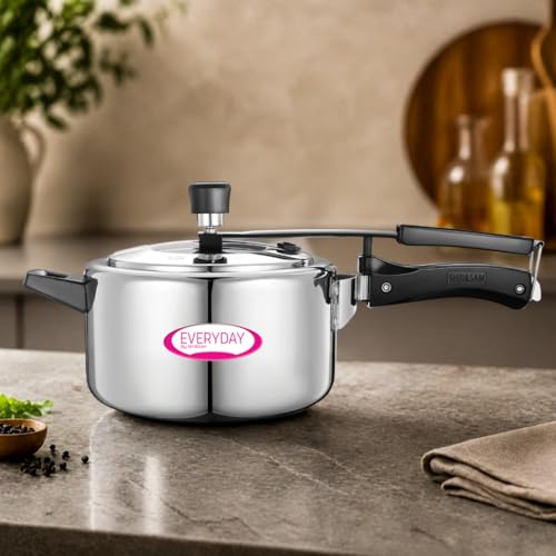 Image of Everyday Stainless Steel Pressure Cooker 3.5L & Tri-Ply Tadka Pan Combo | Mirror Finish Inner Lid Cooker | 13cm /550ml Heavy Gauge Tadka Pan | Long Wire Stand-Handle | Gas & Induction Compatible