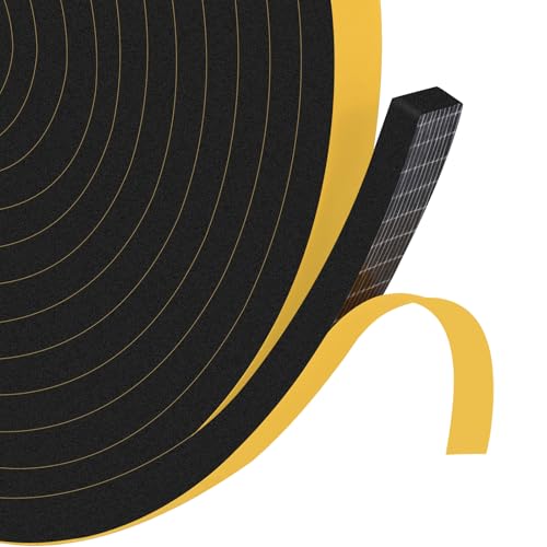 YIMIKI CR Foam Weather Stripping Door Seal, 1/2 in x 1/4 in x 26Ft Black Window Insulation, Tool-Free Peel-and-Stick for Multi-Room Medium Gap Sealing