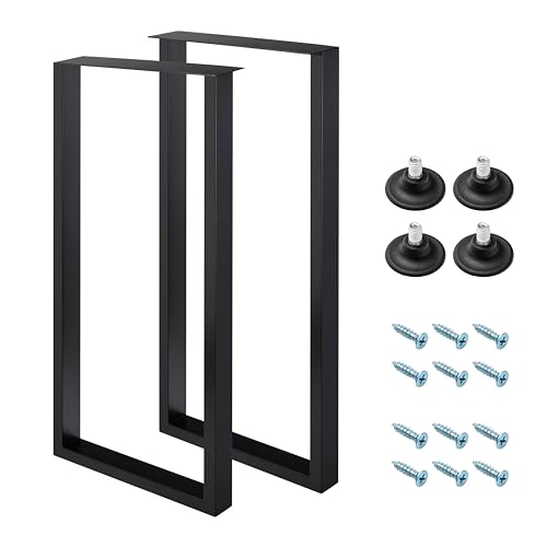 WHUANGKAKA 36 Inch Metal Bar Table Legs for Desk, Dining Table with Adjustable Feet Pads,Home DIY Furniture Legs,Black Set of 2(W18”*H36”).