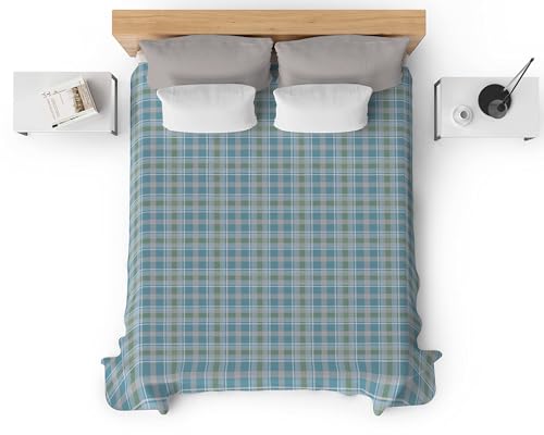 HomeLife Colcha individual de algodón para primavera/verano, fabricada en Italia, 170 x 280 cm, manta de algodón para cama individual, ligera y colorida | Cubrecama transpirable alegre fantasía tartán