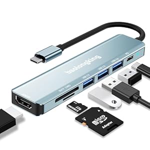 USB-C-Hub, 7-in-1-USB-C-Multiportadapter mit 100 W PD, 4K HDMI, 3* USB-A-Datenanschlüsse, SD- und TF-Karten für MacBook Air/Pro, iPad Pro, Chromebook, Huawei, Galaxy, Laptop usw.