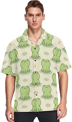 visesunny Hawaiian Shirt for Men Cute Frog Animal Print Short Sleeve Beach Summer Casual Button Down Aloha Shirt Quick Dry