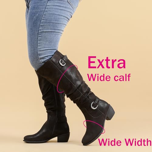 Luoika Women's Extra Wide Calf Knee High Boots, Wide Width Slouchy Knee-High Boots Low Stacked Heel Winter Fall Plus Size Boots.2