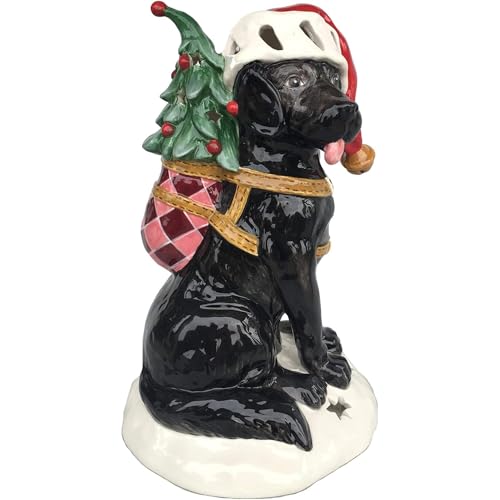 Blue Sky Clayworks Black Labrador Retriever Santa Tealight Holder 10.5" H