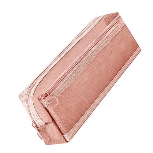 二重層メッシュ鉛筆ケースペンバッグ大容量ポーチクリア学生のための二重層メッシュクリア学校事務用品