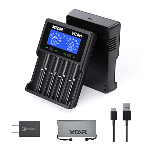 XTAR VC4H 4-Bay 21700 & AA/AAA Battery Charger - USB-C & QC 3.0 Adapter