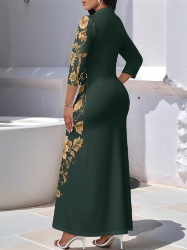 Image of PinkPatty Women's Casual 3 /4 Sleeve Polo V Neck Bodycon Maxi Dress