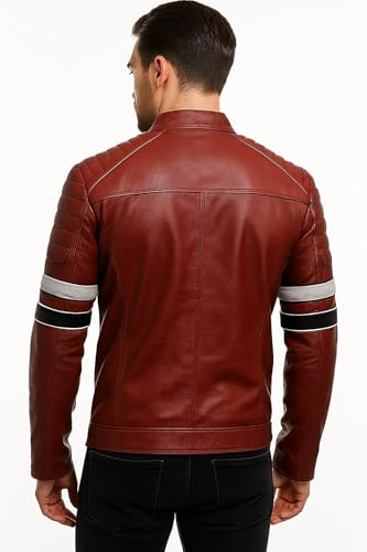 Image of Men's Motorcycle Vintage Cafe Racer Style Biker Quilted Leather Jackets