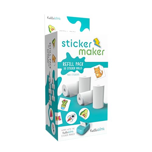 Hello Blink Sticker Maker Refill Pack – 10 Rolls: 5 Round, 5 Square – Makes 400 Custom Stickers – Compatible with Hello Blink Printer (Sold Separately) – Fun for Kids Aged 8+, DIY Craft Projects