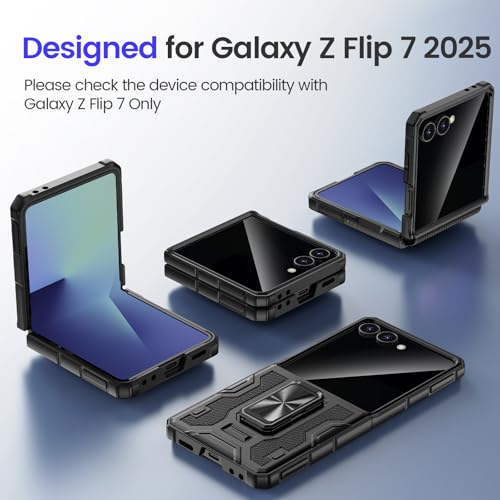 Image of VEGO for Samsung Z Flip 7 Case with Kickstand &Built-in Screen Protector | Hinge Protection Military-Grade Shockproof Drop Protection Anti-Peeping Hard Case for Samsung Galaxy Z Flip 7 -Black