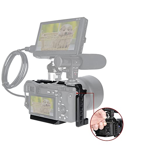 Image of NICEYRIG A6600 Cage Kit with Wooden Side Handle for Sony Alpha A6600 Mirrorless Camera, DSLR Videomaking Rig Stabilizer with Quick Release Plate for ARCA-Style