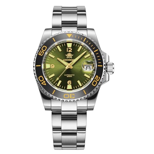 ADDIESDIVE Reloj de buceo automático para hombre, 200 m, NH35A, reloj automático BGW9, bisel de cerámica, reloj analógico para hombre AD2085, verde, Clásico