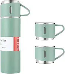 Garrafa Térmica Café 500ML Aço Inox com Tampa Rosqueável e 3 Canecas (Verde)