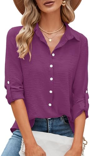 Odosalii Damen V-Ausschnitt 3/4 Ärmel Chiffon Causal Lässige Elegant Bluse | Fashion Oberteile Oberteil Tops Langarmshirt Shirts Tunika Hemd