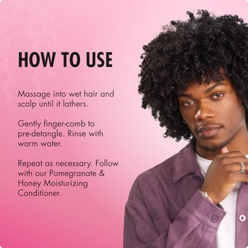 Mielle Organics Pomegranate & Honey Detangling & Moisturizing Shampoo - Curly Hair Shampoo for Women - Enriched with Honey & Babassu Oil to Lift Dirt, Loosen Tangles & Retain Moisture (12 Fl Oz)