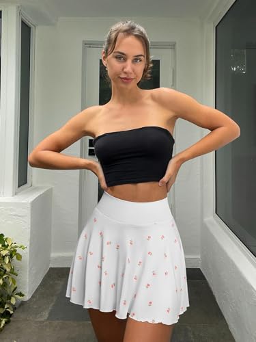 Women Ruffle Flare Playful Short Skirt Basic Stretchy Athletic Skirt with Pockets3