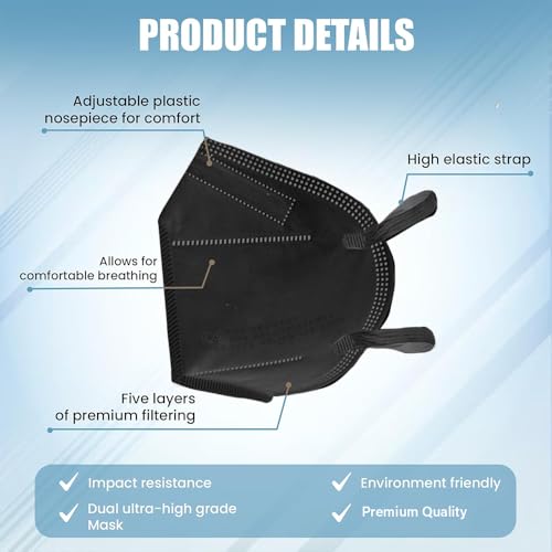 Image of Yugan FFP2 N95 Mask for Women & Men - Non-Woven Fabric, Adjustable Nose Clip, Reusable Face Mask for Pollution, Advanced Filtration (Pack of 10)