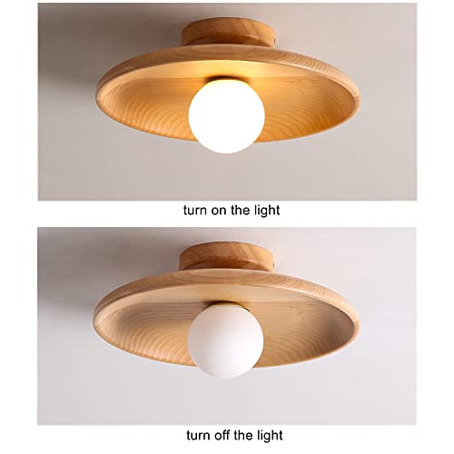 Baycheer Shallow Bowl Shaped Ceiling Lamp Minimalist Wooden Semi Flush Mount Light 1 Bulb Ceiling Light For Corridor Hallway, Wood Color #TOP4