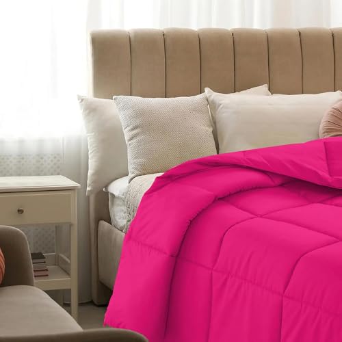 Image of Quilt for All Season 150 GSM Comforter Duvet /Ac Blanket Single Bed Soft Microfiber Lightweight (60 inch X 90 inch Inches) - Single Bed Comforter - Hot Pink Color