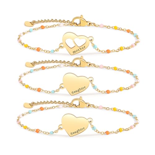 DS Mother Daughter Bracelets Set,18K Gold Plated Stainless Steel Heart Jewelry for Women Girls,Mothers Day Gifts for Mom/Daughter,Adjustable Matching Bracelets for Mommy and Me gift box packaging-G 2