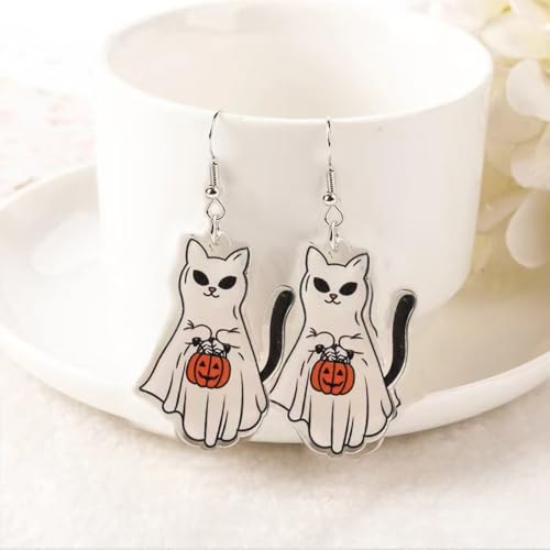 Halloween Cute Ghost Cat Pumpkin Earrings for Women Halloween Acrylic Earrings Halloween Party Jewelry Gifts3