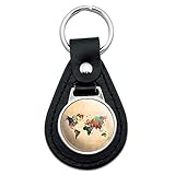 Black Leather Colorful Rainbow Map of The World Earth Globe Keychain