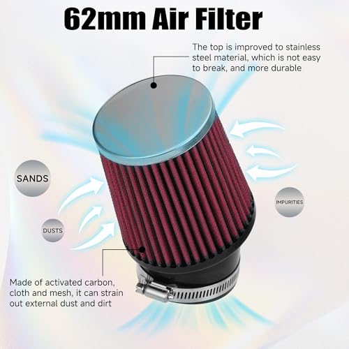 CILOYU 212 Stage 1 Kit Mini Bike Exhaust Side Pipe Compatible with Predator 212cc 224 196cc Engine Coleman CT200U CT200-EX BT200X Baja Warrior MB200 Axis M200 Mini Bike Go Kart Parts 62mm Air Filter by CILOYU - Image 8