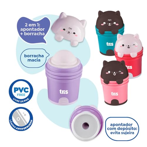 Apontador E Borracha Kitty Cores Sortidas Tris 01un