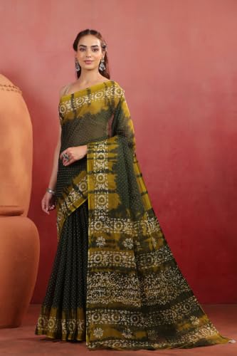 Image of TAMAIRA FASHION Mulmul Pure Cotton Saree For Woman Batik Printed|Office Wear Daily Wear Sarees For Women Without Blouse Piece (Available in 13 Colours)