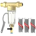 Purevua PSF1 Spin-Down Sediment Filter, Whole House Pre-Filter for Well Water & City Water, 40/100/200 Micron Reusable Stainless Steel Mesh, 1" MNPT + 3/4" FNPT & 3/4" MNPT Adapter