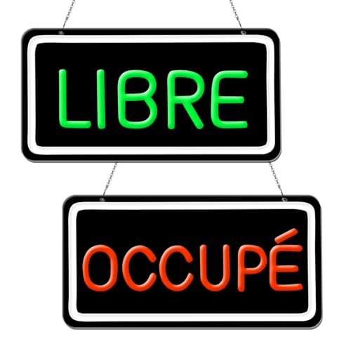 Lxmoneon Enseignes Libre Occupé lumineuses, USB Free Busy réversible double face néon Signe, Panneaux de Porte LIBRE/OCCUPÉ pour Réunion Toilettes École...