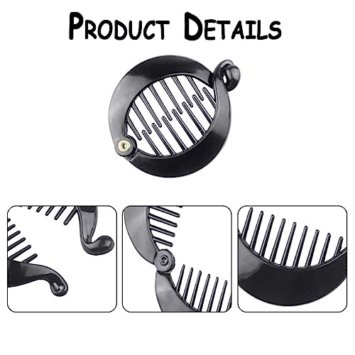 PLABBDPL 6 Stück Französische Bananen-Clips Haarkamm Fischschwanz Haarspange Kämme und Runde Bananen-Clip Flexible Pferdeschwanz Halter Haarstyling Zubehör für Frauen Mädchen (Schwarz)