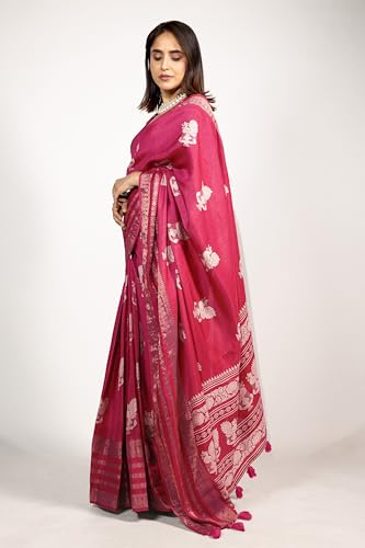 Image of MIRCHI FASHION Women Saree Cotton Silk Peacock Printed | Traditional Motif Ethnic Sari for Farewell and Ceremonies with Blouse Piece