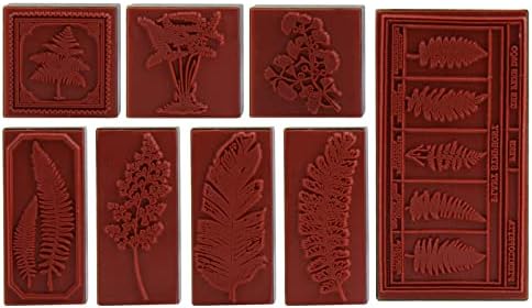 Lychii Wooden Rubber Stamp Set, 8PCS Vintage Rubber Seal with Fern Leaf Patterns, Mounted Plant Stamps for DIY, Journals, Daily Planners, Gift Wrapping, Office Party Supplies