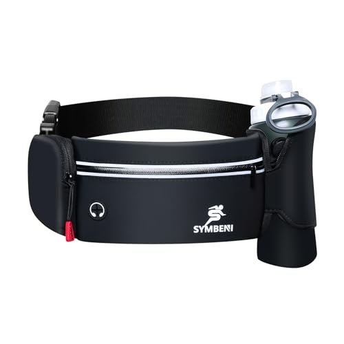 SYMBENI Fanny Pack for Men, Running Fanny Pack with Water Bottle Holder, Slim Running Belt Bag for Women, Adjustable Waterproof Fanny Pack for Running, Hiking, GYM, Traveling (Coal Black)