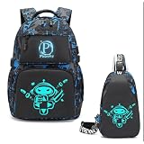 Pawsky Mochila escolar luminosa anime para meninos adolescentes, mochila escolar universitária leve para laptop, Azul - 2, 18*12*5.5 inches, Gamer-blue02