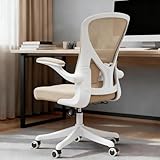 Ergonomic Office Chair with Adjustable Lumbar Support & Flip-Up Armrests - High Back Computer Desk Chair with Thickened Seat Cushion, Rolling Wheels for Home/Office Study Work