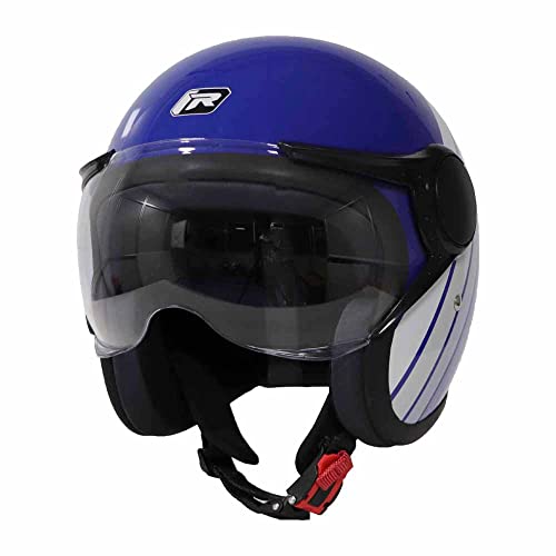 Image of TVS Ronin Edition Half Face Helmet-Premium Open Face Helmet for Men & Women, High Impact ABS, UV Resistant Visor, ISI & DOT Certified (Cobalt Blue-XL)
