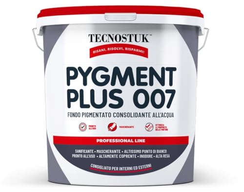 TECNOSTUK Pygment Plus 007 – Fondo Pigmentato Consolidante all’Acqua – Vernice di Fondo Mascherante, Protettiva e Sanificante per Interni ed Esterni (1 Litro)