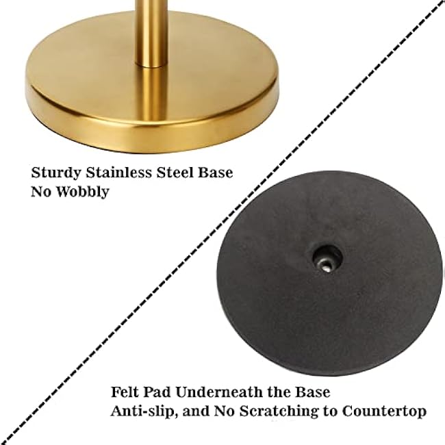 Paper Towel Holder Countertop, Weighted Base for One-Handed Tear, Free Standing Paper Towel Holder Stand, Stainless Steel Paper Towel Dispenser for Kitchen Countertop (Brushed Gold)