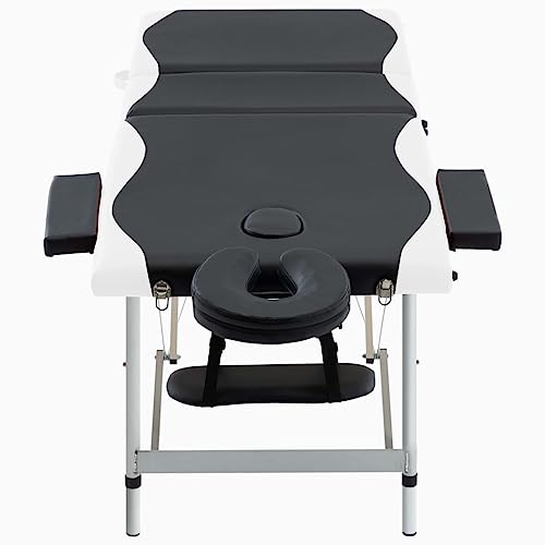 LNJXTVCQ Camilla de masaje plegable con 3 zonas de altura regulable con estructura de aluminio, bolsa de transporte, para fisioterapia, spa y masaje, color negro y blanco