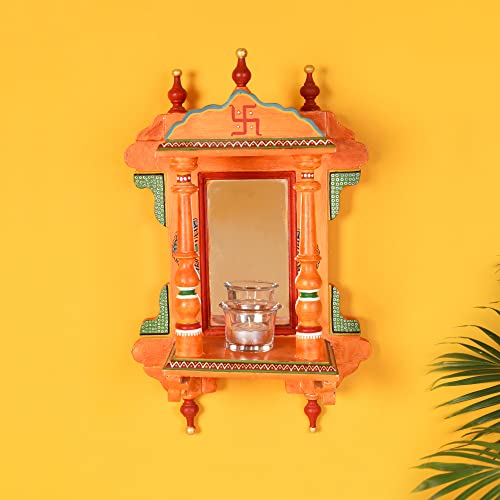 Image of AAKRITI ART CREATIONS Handcrafted Wall Decor Jharokha in Sunset Orange (10x6x16)
