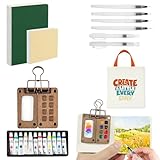 22PCS Mini Watercolor Travel Set - Travel Watercolor Set with Wooden Palette, Brushes, Sketchbook - Portable Travel Watercolor Kit Gift for Artists, Beginners - Mini Painting Kit for Outdoor Sketching