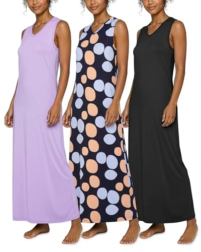 Image of Real Essentials 3 Pack: Women's Soft Tank Nightgown Sleeveless Nightshirt Sleep Dress (Available In Plus Size)