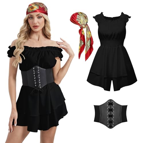 YIGMAW Women's Pirate Costume,Skort Romper,for Halloween(Black,S) by YIGMAW - Used condition - US$28.36